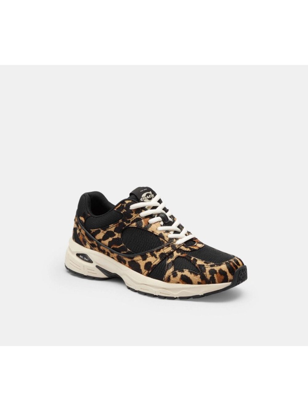Coach CCI52 Sport Sneaker Women's US 8.5B Black & Khaki Leopard-Print Lace-Up